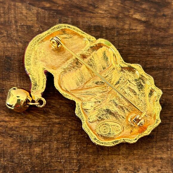 Vintage TC Santa Enamel 2" Pin Holiday Christmas Brooch Costume Jewelry Fashion - Picture 3 of 7